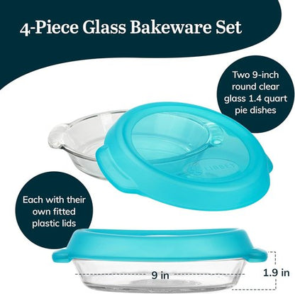 Libbey Baker’s Premium Glass Pie Plate Set - Stackable Casserole Dishes with Lids for Fruit Pies & Quiches