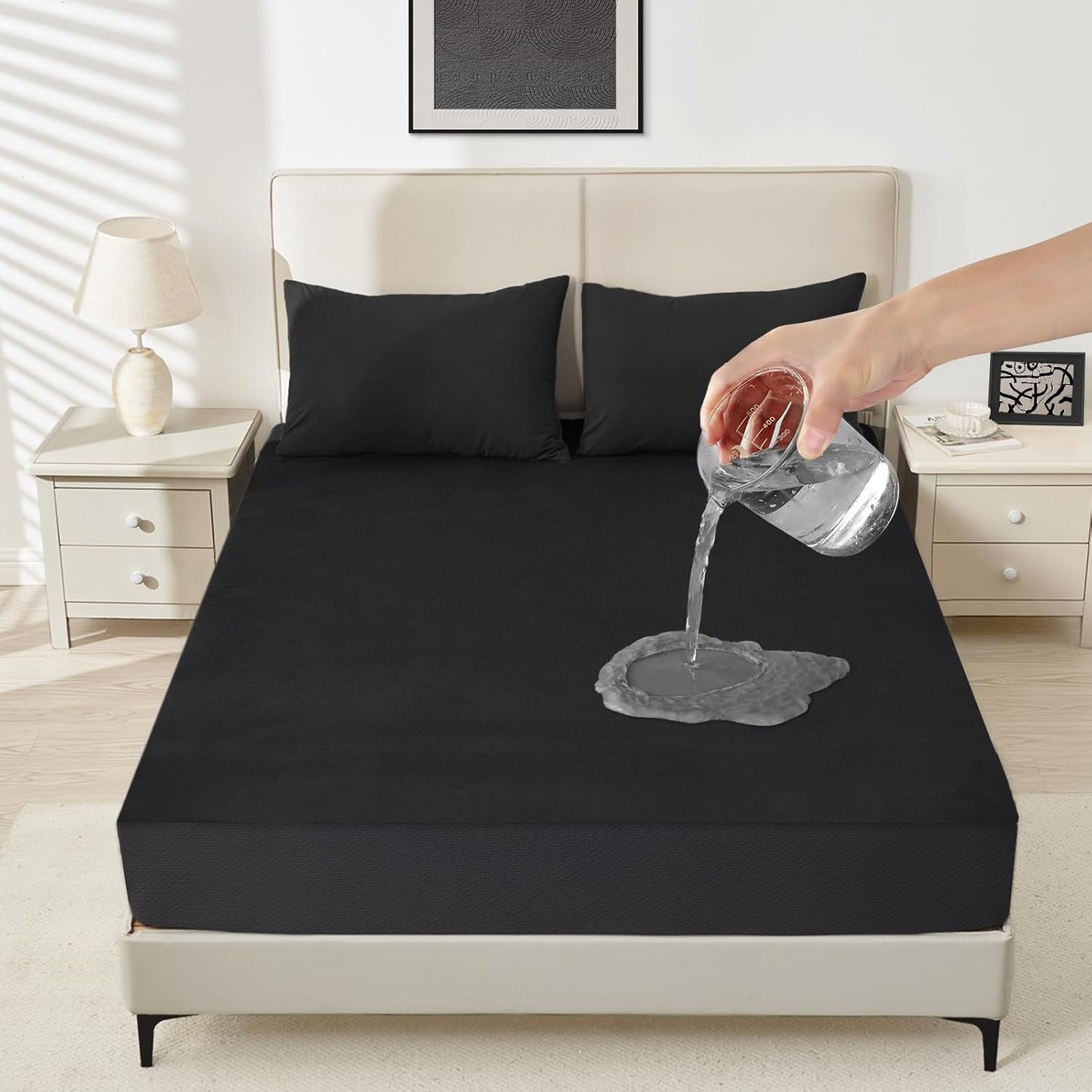 Sufdari Waterproof Mattress Protector - Noiseless Queen Size Cover with 18" Deep Pocket | Bed Bug Proof & Machine Washable Black