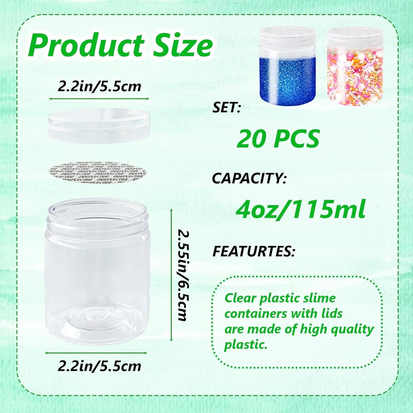Skiennix 20-Pack Clear Plastic Slime Containers - 4oz Round Jars with Lids for Travel & Storage