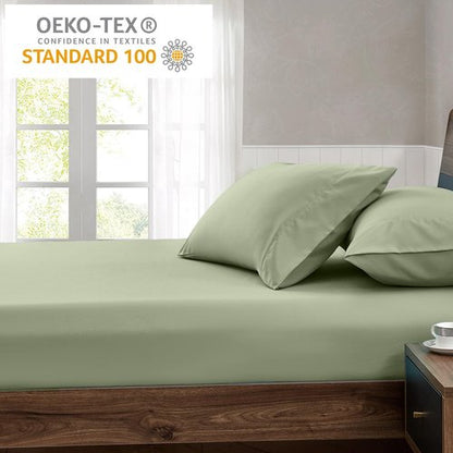 FreshCulture Queen Fitted Sheet - Hotel Quality, Ultra Soft & Breathable Brushed Microfiber, Deep Pocket, Cooling Fitted Sheets for Queen Size Bed (Sage Green)