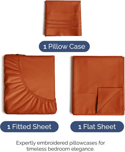 Skiennix Twin XL Sheet Set - Comfy Breathable Cooling Bedding - Luxury Hotel Quality - Deep Pockets, Soft, Wrinkle-Free - Oeko-Tex Certified - Terracotta