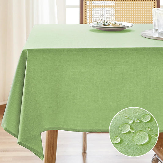 AUSSPVOCT Textured Linen Tablecloth Rectangle 52x70 Water Resistant Spill-Proof Wipeable Green Table Cloth Wrinkle Free Fabric Dining Table Cover for Birthday Party Farmhouse kitchen Tablecloths