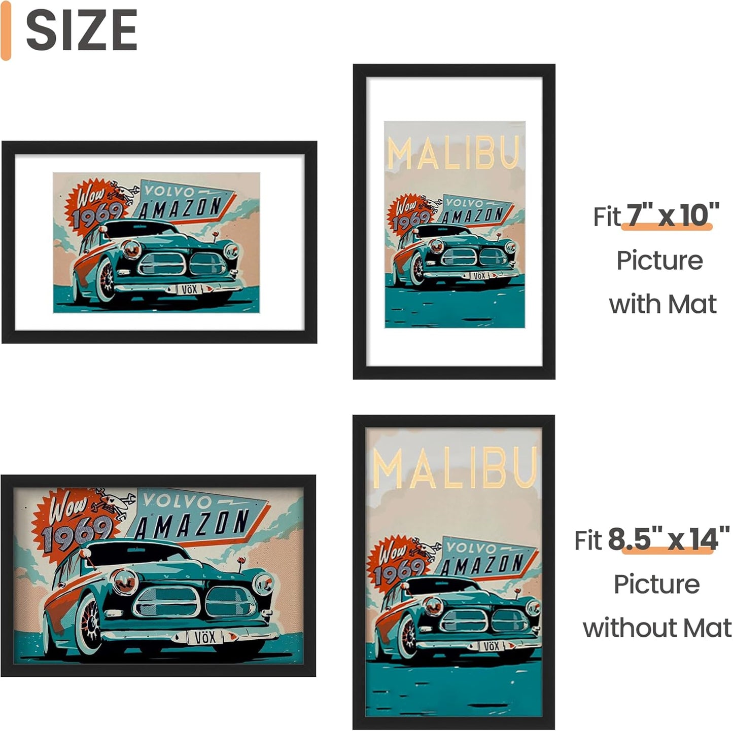 Upsimples 8.5x14 Picture Frame Set of 5 - Versatile Wall Gallery Frames for 7x10 or 8.5x14 Photos | Black