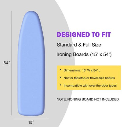 DoReMiLife Ironing Board Cover and Pad 15x54 Standard Size, Extra Thick Cotton Iron Board Cover with Padding, Silicone Coated and Scorch Resistant, Elastic Edge with Hook & Loop Strap, Heatproof Blue