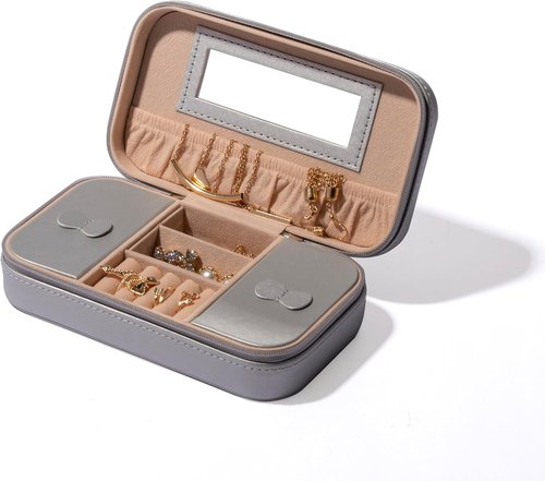 BINO Jewelry Case - Stylish Portable Organizer with Mirror for Earrings, Rings & Necklaces | Silver