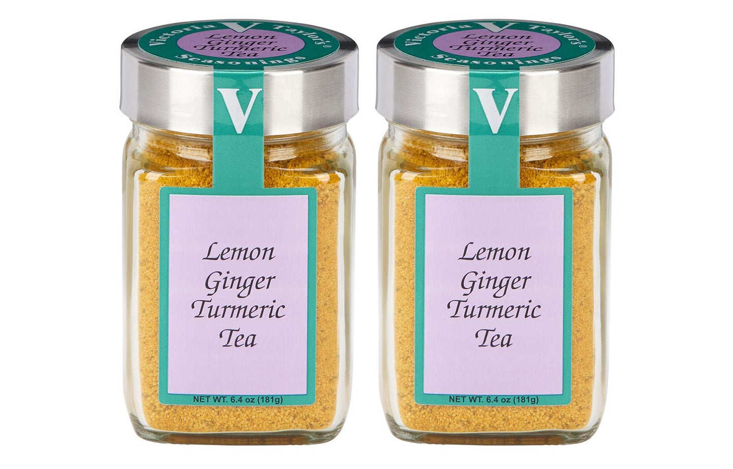 Lemon Ginger Turmeric Tea- Two 6.4 oz. Jars- with Black Pepper, Curcumin, Ginger & Natural Honey Crystals