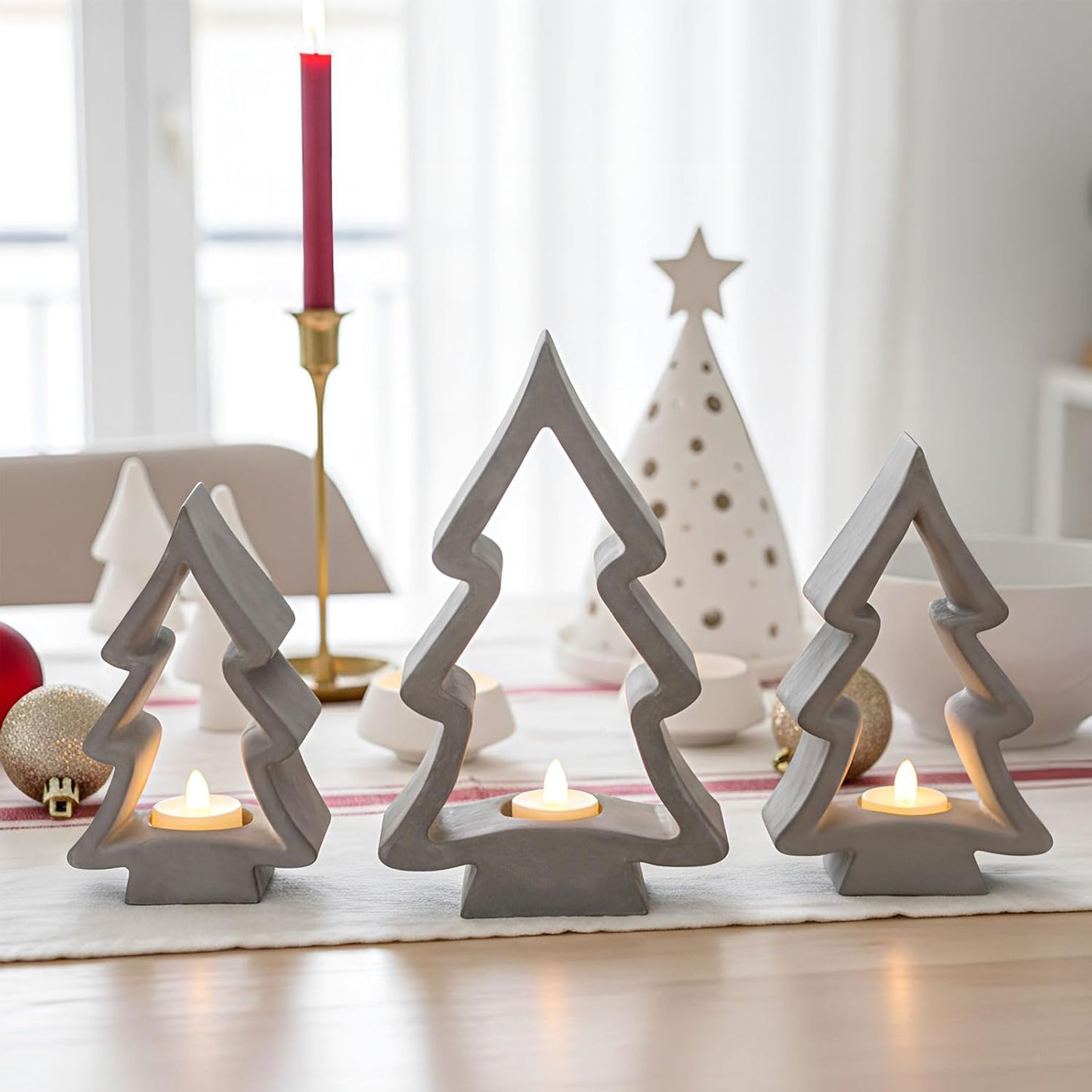 Meanplan Christmas Tree Tealight Candle Holders - Rustic Farmhouse Decor for Holiday Centerpieces | 3 Pcs Set