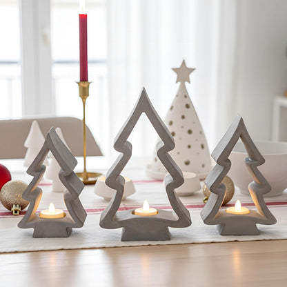 Meanplan Christmas Tree Tealight Candle Holders - Rustic Farmhouse Decor for Holiday Centerpieces | 3 Pcs Set