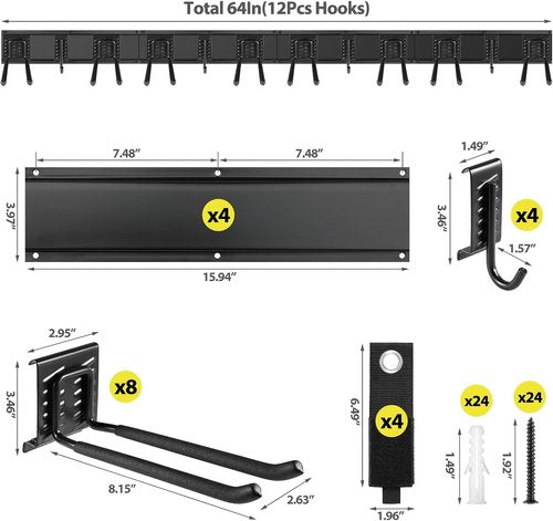 Garage Tool Organizer by [Brand Name] - Wall Mounted, Adjustable 64-Inch Rack for 20 Tools, Holds Up to 900lbs