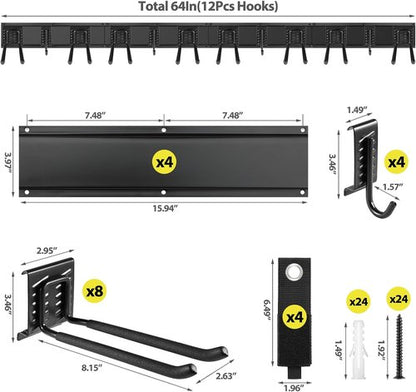 Garage Tool Organizer by [Brand Name] - Wall Mounted, Adjustable 64-Inch Rack for 20 Tools, Holds Up to 900lbs