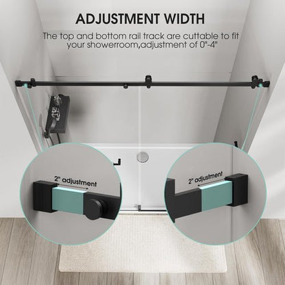 Frameless Glass Shower Door - 5/16'' Sliding Bathroom Door | 56-60 in. W, 75 in. H, Matte Black