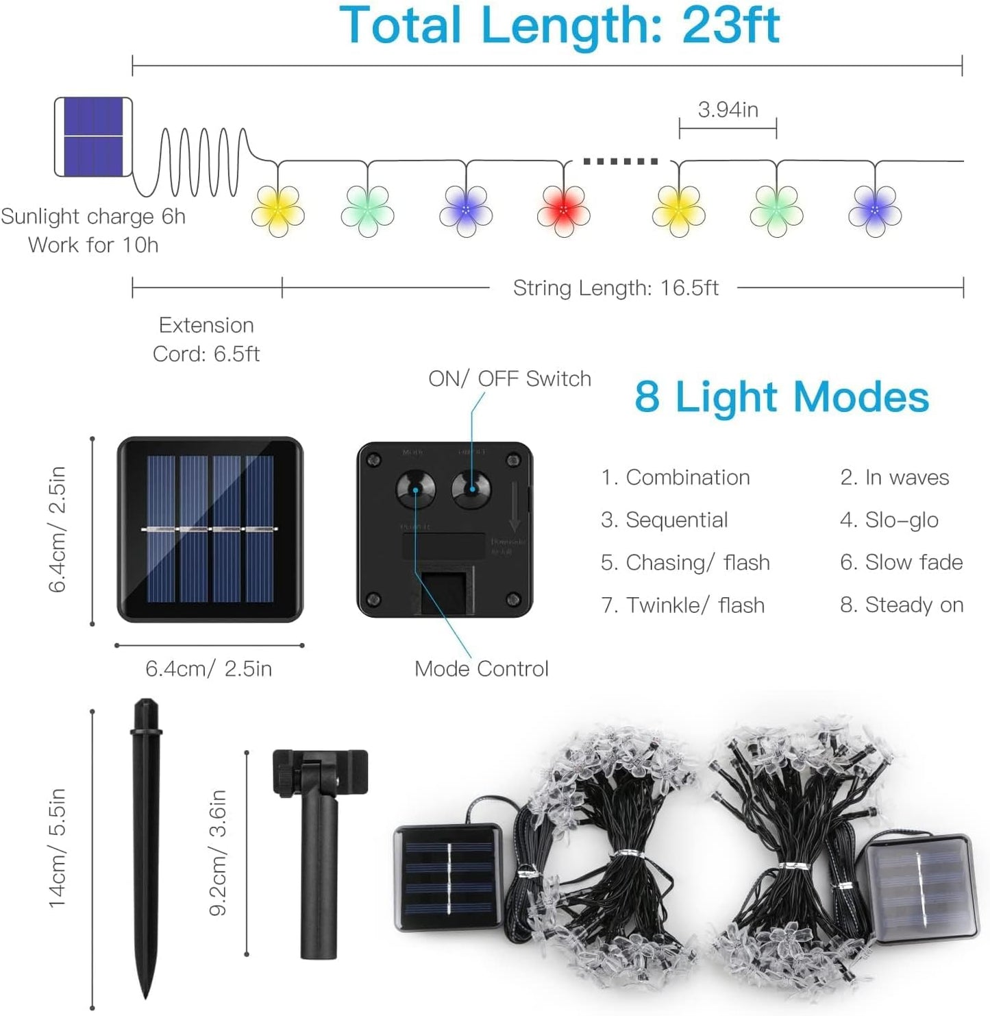 Suddus Solar String Lights - 100 LED Flower Design | 2 Pack for Outdoor Decor, Garden & Patio
