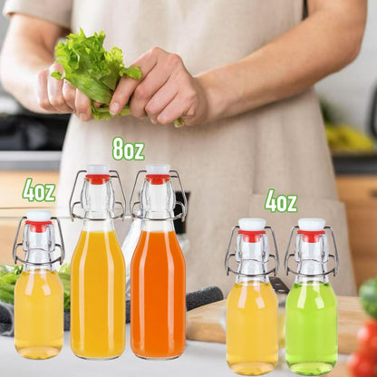 NEWMIAO 12 Pack 4 oz Swing Top Glass Bottles, 120 ml Glass Beer Bottles with Airtight Flip Lids Rubber Seal for Vanilla Extract, Home Brewing, 2nd Fermentation, Kombucha, Juice, Soda, Limoncello