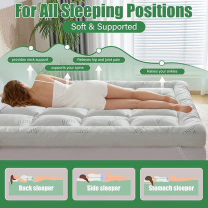 WhatsBedding 5-Inch Memory Foam Mattress Topper - Soft Bamboo Viscose, Breathable Comfort | Queen Size 80x60in