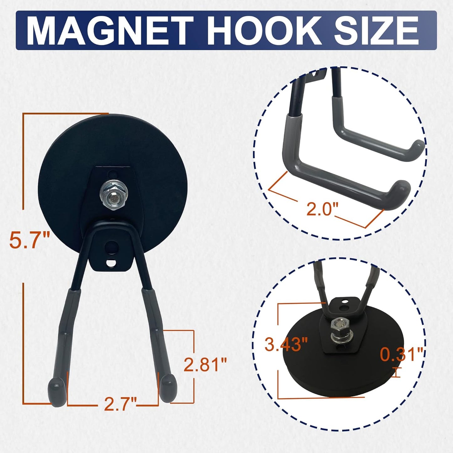 TSUYA Strong Magnetic Hooks - 45Lbs Heavy Duty Utility Hooks for Organizing Garage Tools | Indoor/Outdoor Use