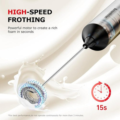 Bonsenkitchen Rechargeable Milk Frother - 3-Speed Handheld Electric Whisk for Lattes & Cappuccinos