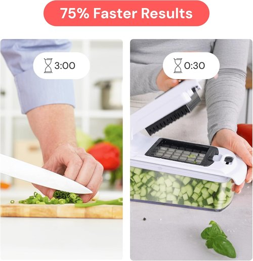 Fullstar Pro Chopper - 9-in-1 Vegetable Chopper & Spiralizer with Container | Silver Kitchen Essential