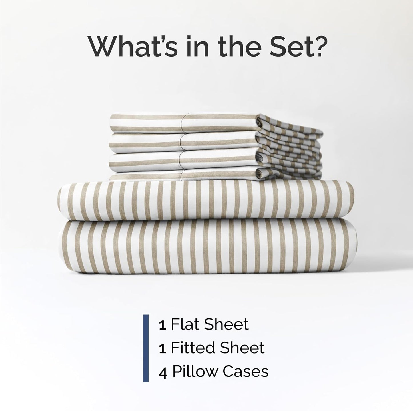 Queen 6 Piece Sheet Set - Soft Hotel Luxury Bedding | Comfy, Breathable & Cooling - Beige Stripes