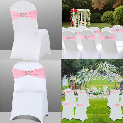 Skiennix Light Pink Chair Sashes - 50Pcs Stretch Covers with Heart Buckle for Weddings & Parties