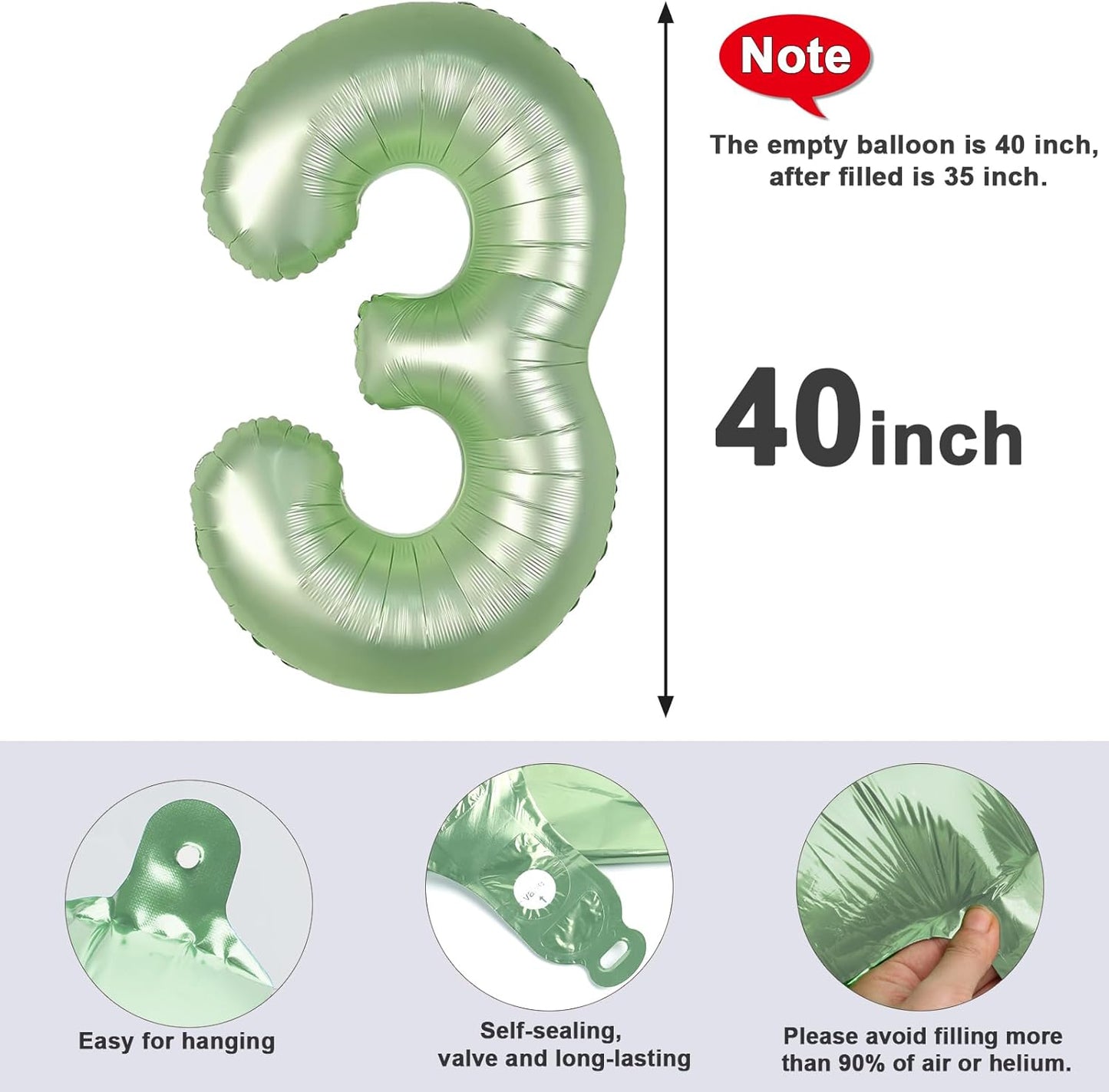 Numbers Balloon - 40 Inch Large Olive Green Balloon for 3rd Birthday Party Decor