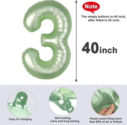 Numbers Balloon - 40 Inch Large Olive Green Balloon for 3rd Birthday Party Decor