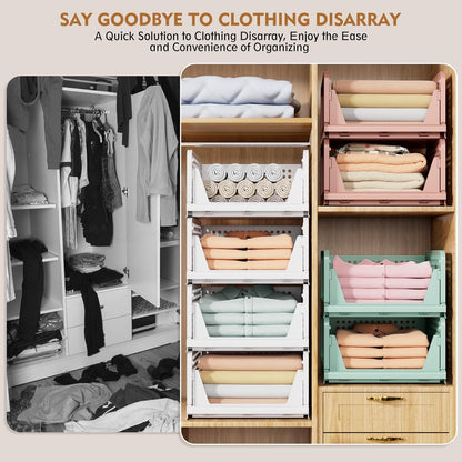 SNSLXH Stackable Closet Storage Baskets - Multifunctional & Foldable Organizer for Bathroom, Kitchen, Laundry | White, 5 Pack