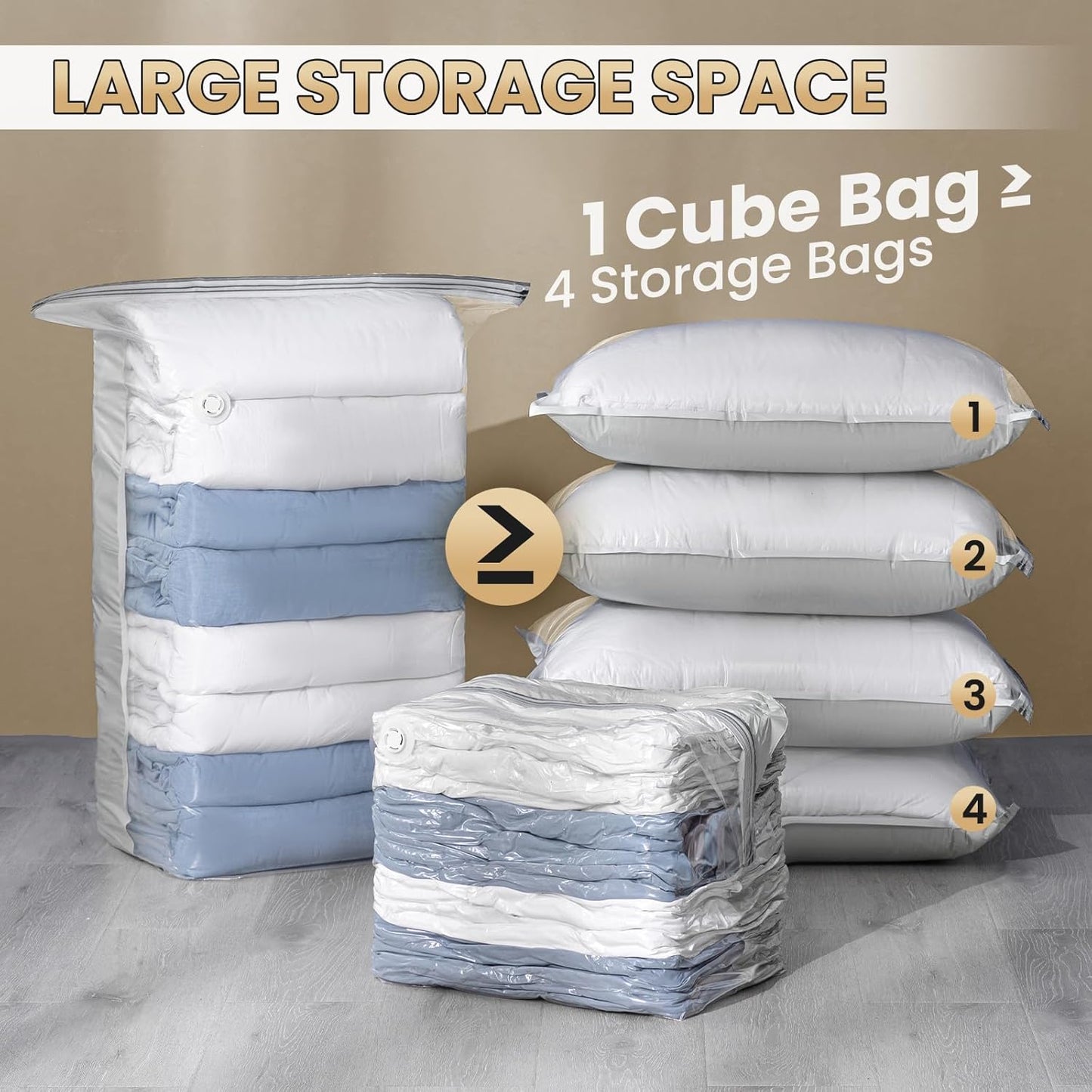 TAILI Vacuum Storage Bags - 6 Pack Combo (3 Jumbo + 3 Medium) for Bedding, Clothing & Comforters