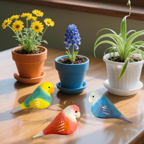 LWINGFLYER Hand-Carved Wooden Bird Figurines - Vibrant Miniature Statues for Home Decor | 3PCS Parrot Set