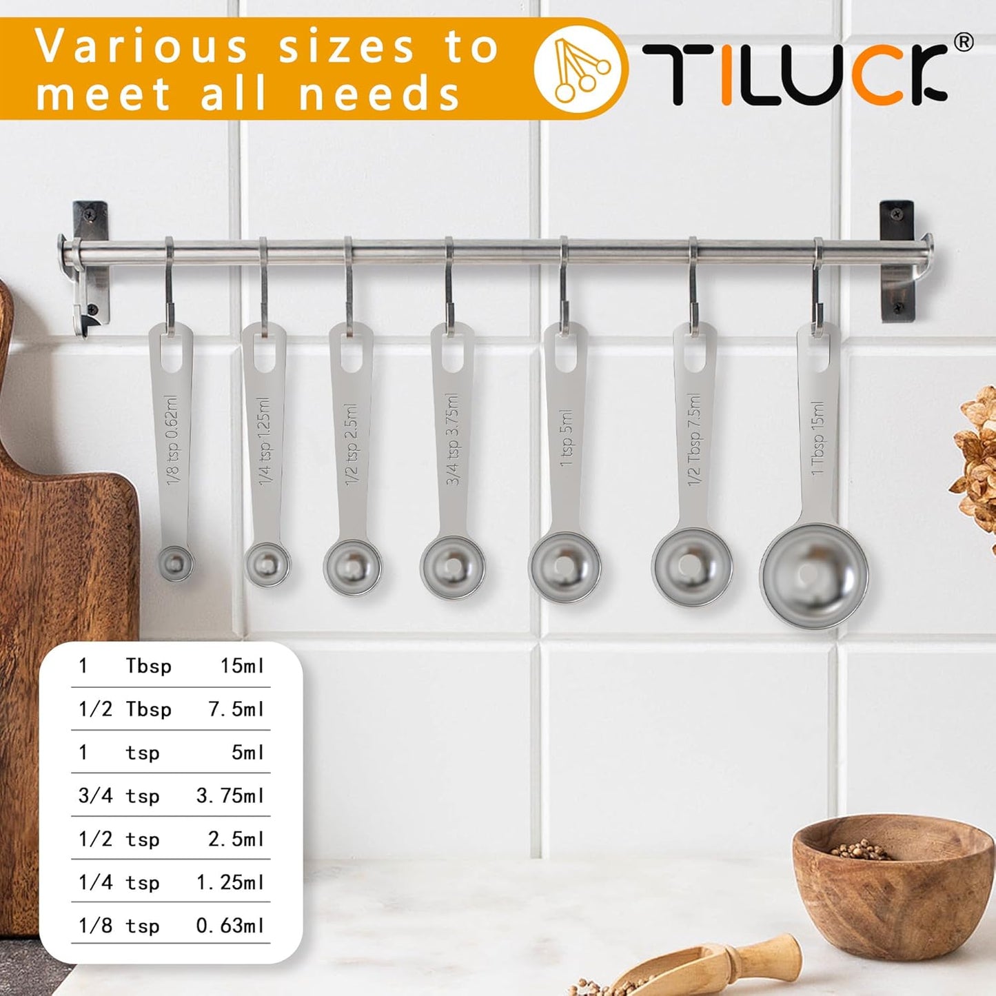 TILUCK Stainless Steel Measuring Spoons Set - Versatile Kitchen Gadgets for Cooking & Baking | Set of 7