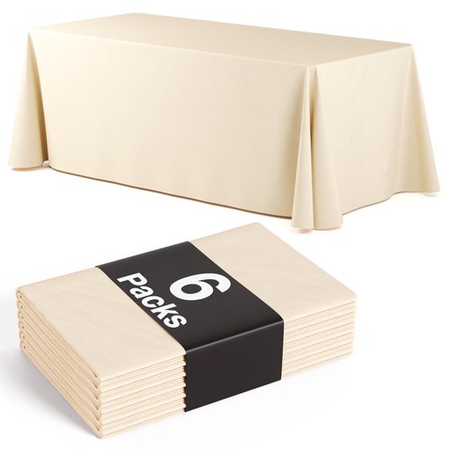 6 Pack Ivory Plastic Table Cloth - 70 x 120 Inch Rectangle Disposable Tablecloth for Parties - Rectangle Tablecloth - Disposable Table Cloths for Parties - Great for Picnics And Formal Events