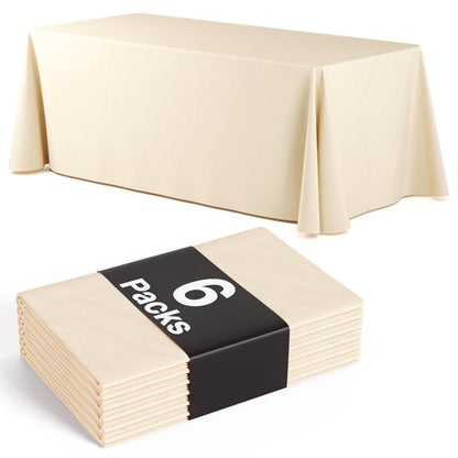 6 Pack Ivory Plastic Table Cloth - 70 x 120 Inch Rectangle Disposable Tablecloth for Parties - Rectangle Tablecloth - Disposable Table Cloths for Parties - Great for Picnics And Formal Events