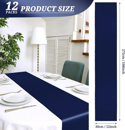 Skiennix Navy Blue Satin Table Runners - 12 Pack | 12 x 108 Inch for Weddings & Events