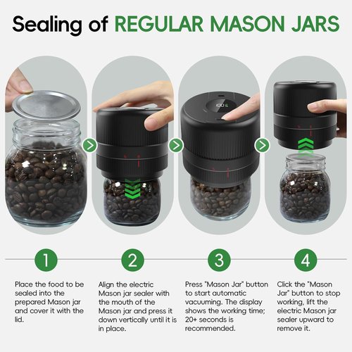 Mason Jar Vacuum Sealer Kit - Electric Sealer for Wide & Regular Mouth Jars | Portable Gift for Mom & Grandma
