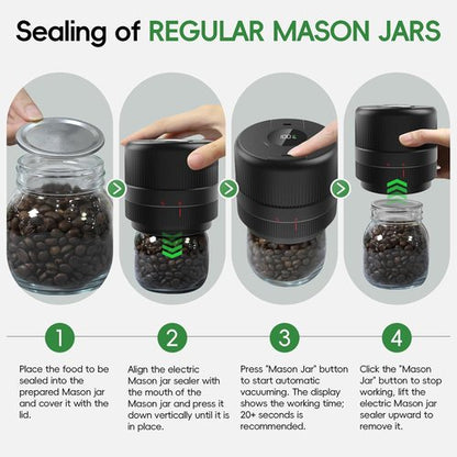 Mason Jar Vacuum Sealer Kit - Electric Sealer for Wide & Regular Mouth Jars | Portable Gift for Mom & Grandma