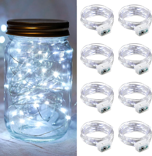 Skiennix 8 Pack White Fairy Lights - 7Ft 20 LED Twinkle String Lights | Battery Operated & Waterproof for Weddings, Parties, and Home Decor