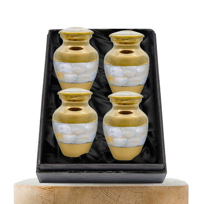 Trupoint Memorials Small Urns for Human Ashes Keepsake, Mother of Pearl Decorative Mini Cremation Urn for Adult Men & Women, Set of 4, Gold