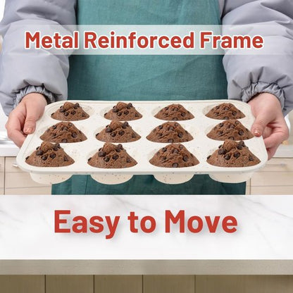 CAKETIME Silicone Muffin Pan - Nonstick 12-Cup Design with Metal Reinforced Frame | Easy to Move