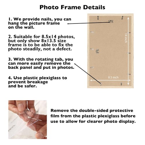 JCJMY 8.5x14 Picture Frame for Wall Hanging, Wall Mounting Horizontally or Vertically, 8.5 x 14 Wall Gallery Poster Photo Frame with Shatter Resistant Plexiglass, Natural
