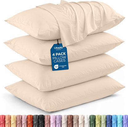 Utopia Bedding Standard Pillow Cases - Soft Brushed Microfiber - 4 Pack - 20 X 26 Inches | Fade Resistant, Beige