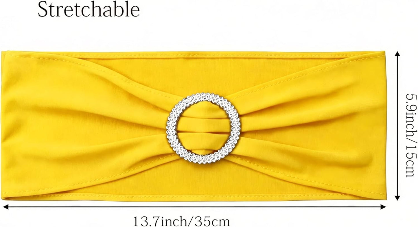 Skiennix Spandex Yellow Chair Sashes - Pack of 50 with Buckles for Weddings & Events