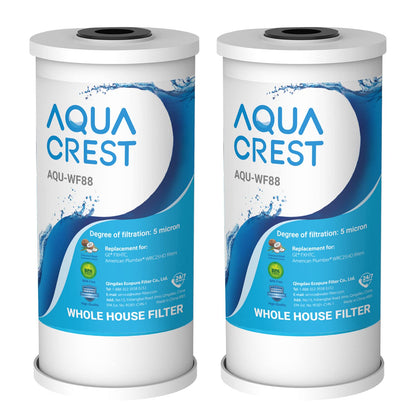 AQUA CREST FXHTC 5 Micron 10" x 4.5" Whole House Water Filter Replacement for GE FXHTC, GXWH40L, American Plumber W10-PR, W10-BC, Culligan RFC-BBSA, GXWH35F, W50PEHD, Pentek R50-BB, Pack of 2