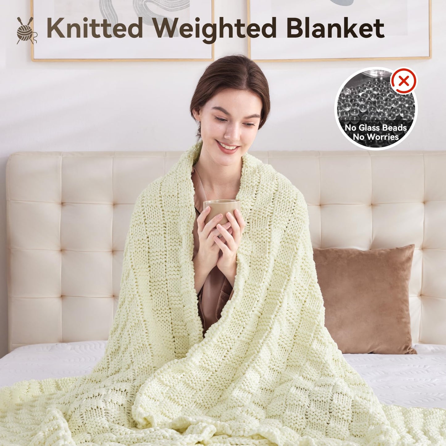 Wellfeel Knitted Weighted Blanket Kids, No Beads Heavy Blanket 36” x 48'' 3lbs, Breathable Chunky Knit Blanket, Cooling Weighted Blanket for Hot Sleepers, Christmas Home Decor (Cream White)