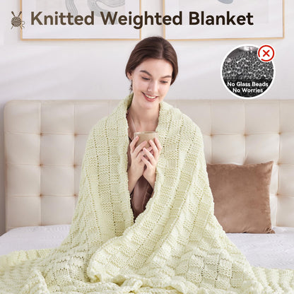 Wellfeel Knitted Weighted Blanket Kids, No Beads Heavy Blanket 36” x 48'' 3lbs, Breathable Chunky Knit Blanket, Cooling Weighted Blanket for Hot Sleepers, Christmas Home Decor (Cream White)