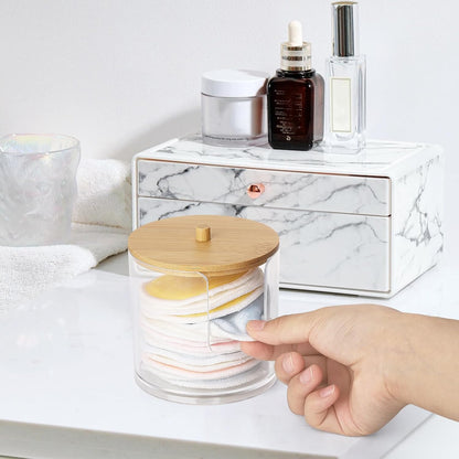 Tbestmax Cotton Pad Dispenser - Clear Plastic Bathroom Organizer with Bamboo Lid