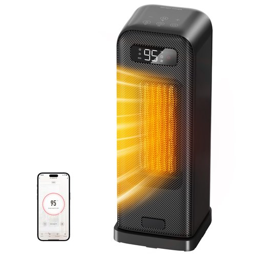 FLANUR Space Heater for Bedroom, Smart Electric Heater with WiFi and Voice Control, 12H Timer, 4 Modes, Thermostat, 1500W PTC Ceramic Indoor Heater, 36dB Quiet Heating for Home Office, 1Pack Black