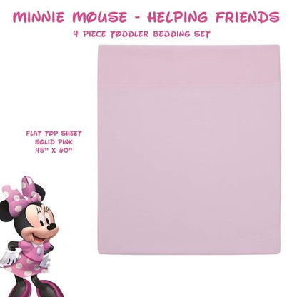 Disney Minnie Mouse Helping Friends 4 Piece Toddler Bedding set - Fitted Sheet, Pillow Case, Top Sheet, and Comforter Quilt - Pink