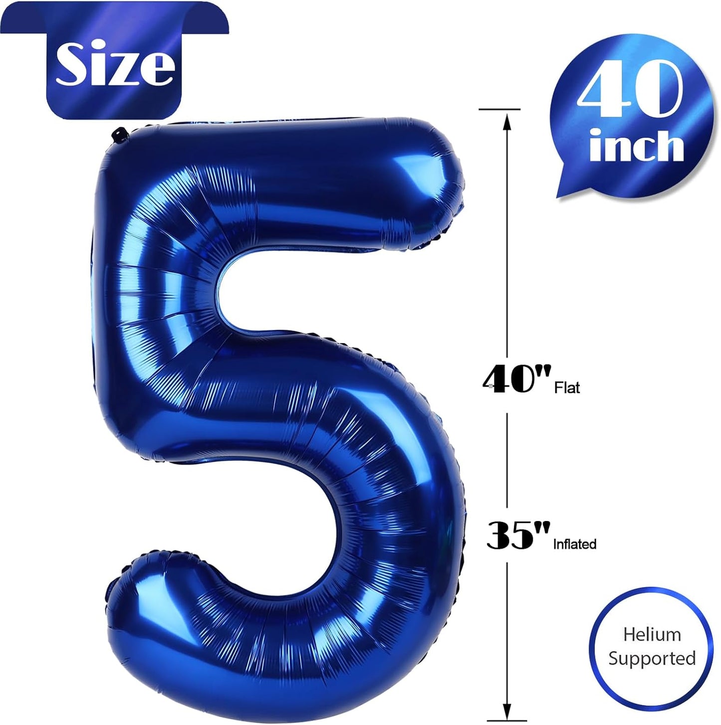 Night Blue Number 5 Balloon - 40 Inch Birthday Decoration for 5th Birthday Party Supplies