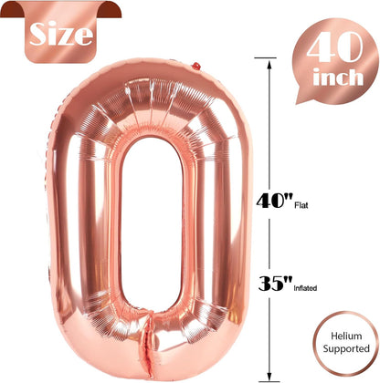 Regine Switzerland Rose Gold Number Balloon - 40 Inch 0 Balloon for Birthday Decorations | Party Supplies