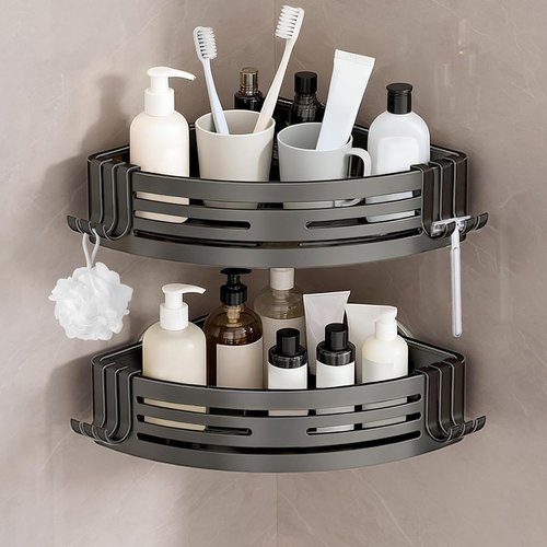 Conworld Corner Shower Caddy - No-Drill Suction Shelf Organizer for Bathrooms | Aluminum, 2-Pack, Gunmetal Gray