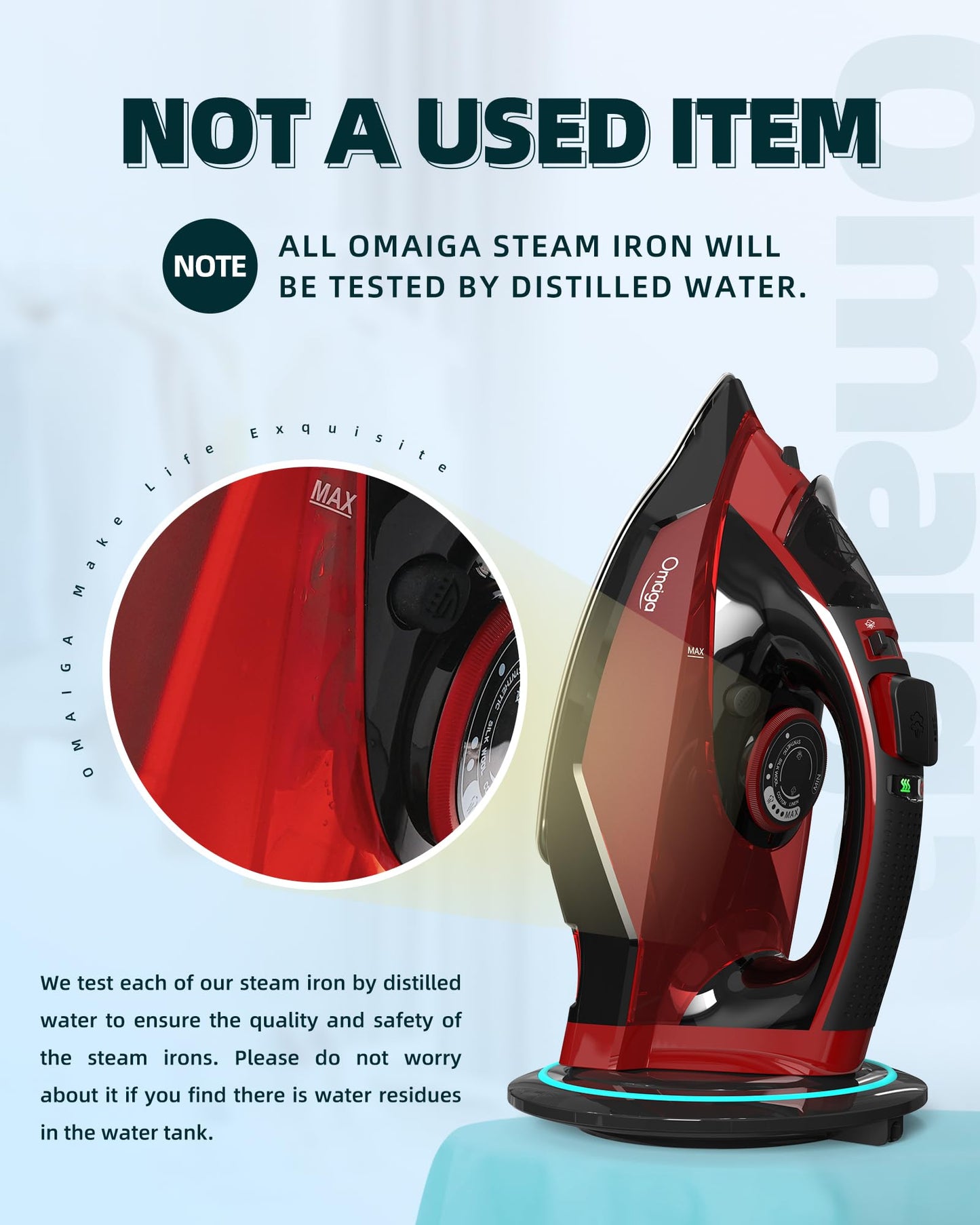 Omaiga 1500W Cordless Iron for Clothes, Wireless Steam Iron with Rapid Heating & Auto Shut Off, for Effective Wrinkle Removal